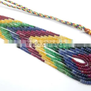 Natural Multi Sapphire Smooth Beads Ruby Emerald Sapphire Beads thumbnail-4