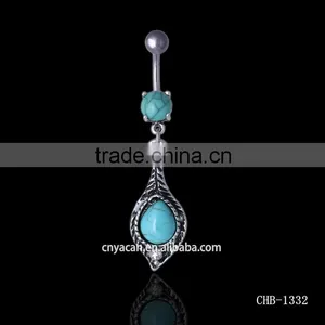 Main Turquoise Stone Dange Gun Black Plated Navel Rings thumbnail-1