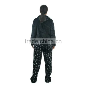 Kevince Flannel Pyjama Set Panda Emb Cap Knitting Woman Clothing Nightwear Homewear MOQ 1000sets thumbnail-2