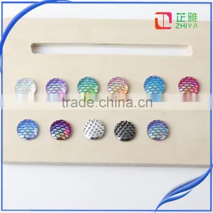 Mix Color Jewelry Findings 10mm/12mm Round Flat Back ab Color Imitation Fish Scale Resin Rhinestone Bead Cabochon thumbnail-5