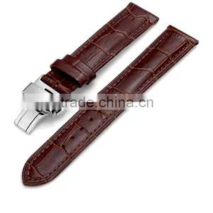 Men Waterproof Classic Head Layered Genuine Cow Leather Butterfly Clasp Watch Band 22mm 24mm thumbnail-1