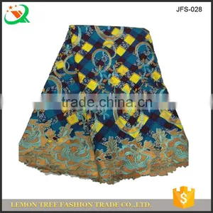 Latest Design Wax Lace Design African Wax Prints Fabric Mix Embroideried Guipure Lace thumbnail-1