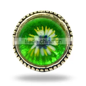 Metal Glass Round Black Knob With Red FLower thumbnail-5