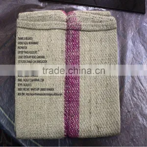 NEW SUGAR TWILL JUTE BAGS 48"X28", WT. 2.25 LBS PER BAG, PXS 6X9, 2" MAGENTA STRIPE IN THE MIDDLE OF THE BAG, HD, OHDS, PACKING thumbnail-1
