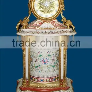 Exquisite Flower and Bird Design Ceramic and Brass Table Clock, Elegant Embedded Urn Jar Table Clock thumbnail-3