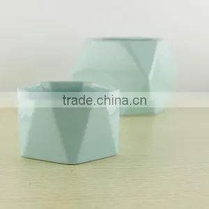China Cheap Custom Glazed Polyhedral Prismatic Ceramic Flower Pot thumbnail-2