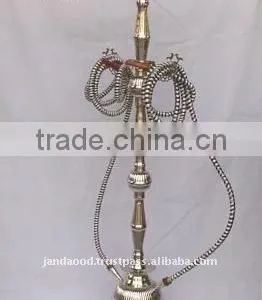 Tall Arabic Style Hookah Made in Solid Brass With Mirror Polish and Two Out Let thumbnail-1