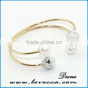 Turquoise Fashion White and Green Color Alloy Cuff Wire Bangle thumbnail-5