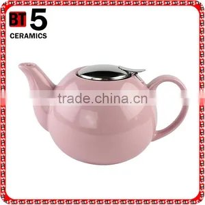 With S/S Lid and Fliter Pink Color Ceramic Teapot thumbnail-2