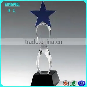 Glass Crystal Blue Super Star Awards Trophy With Blank Black Base For Customized thumbnail-1
