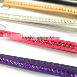 Black Promotion Gift PU Leather Key Chain With Crystal Gem, Swivel Snap Hooks, Key Ring Accembly, Acrylic Gem Key Chain thumbnail-5
