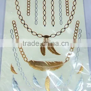 T001-038 Women Beauty And Personal Care Body Art Tattoo Sexy Glitter Necklace Gold Leaf Tattoo Sticker thumbnail-1