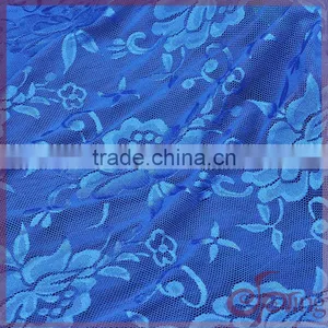 Navy Blue Elegant Nylon Shining Floral Elastic Tricot Fabric Lace thumbnail-1