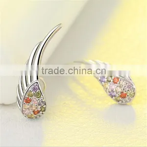 925 Sterling Silver High Polish Rhodium Plated Cubic Zirconia Wing Customized Earring thumbnail-4
