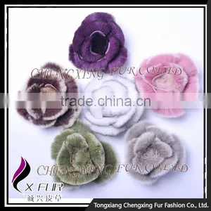 CX-A-39 Wholesale Custom Best Quality Rex Rabbit Fur Hand Made Flower Brooch Pin thumbnail-1