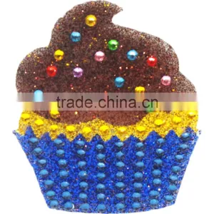 High Quality Cartoon Cake Happy Birthday Rhinestone/Acrylic /Gem Stone Glitter Sticker Wall Decals DIY thumbnail-4