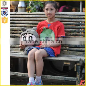 Summer Short Sleeve Red Cotton Girl T-shirt Suit thumbnail-4