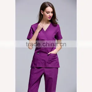 2016 New Women's Hospital Surgical / Medical Uniform Scrub Clothes Sets Short Sleeve With Adjusted Best At Waist Side thumbnail-1