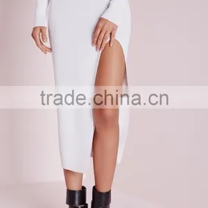Women Latest Skirt Design Pictures Sexy High Split Midi Skirt White 2015 thumbnail-3