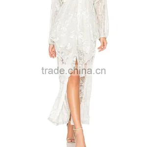 Button up Long Sleeve Fancy Lace Dress Bridal Casual Maxi Robe thumbnail-5