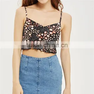 2015 Summer Trendy Flower Print Cropped Fit Casual Tops for Ladies thumbnail-6