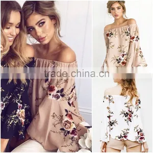 Fashion Blouse Design Floral Tie-Sleeve Off-Shoulder Top&blouse for Sale 2017 thumbnail-1