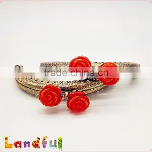 8.5cm Flower Antique Brass Engraving Sewing Handbag Rose Metal Purse Frame thumbnail-2