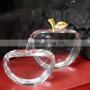 High Quality Faceted Clear Crystal Apple With Metal Leaf Crafts thumbnail-2