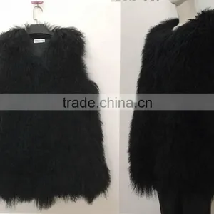 YR545 Basic Style Real Mongolia Fur Vest Lots of Colors Tibet Lamb Fur Gilet thumbnail-1