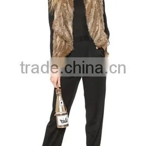 YR284 Women Yarn and Real Rabbit Fur Knitted Vest With Elastic thumbnail-5