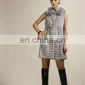 Rabbit Fur Sleeveless Long Coat With Fox Fur Collar New Fashion Women Coat STY.NO. D038# thumbnail-1