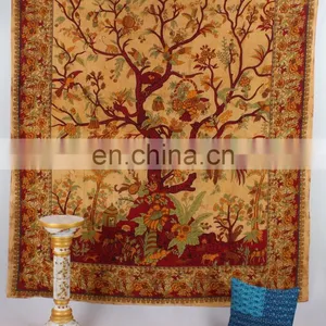 Indian Cotton Tree Of Life Mandala Hippy Wall Hanging Tapestry Ethnic Decorative Beach Textile Throw Bedspread Bed Decor Sheet thumbnail-1