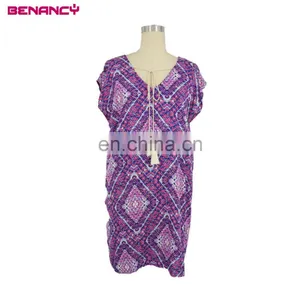 OEM Factory Price Indonesia Rayon Tile Print Tunic Dress thumbnail-1
