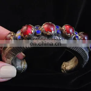 Afghanistan Silver Bracelets - Afghan Handmade Carnelian Red Stones Jewelry-Afghan Bracelets-Kuchi Bracelets- Bohemian Jewelry thumbnail-1