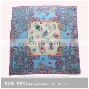2017 Newest Women Pink Digital Printing Custom Design Square Twill Silk Scarf thumbnail-2