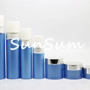 Set Blue Color Set Lotion Pump Silver Cap Jar and Lotion Cream Bottle thumbnail-1
