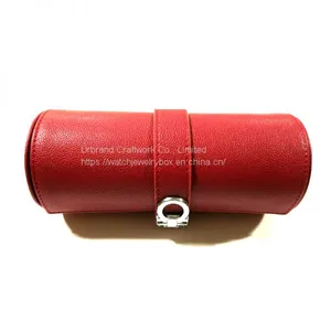 Handmade Crossgrain Saffiano Leather Watch Bracelets Case Leather Travel Case Watch Roll With Custom Logo thumbnail-3