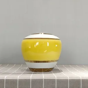 Electroplate Light Luxury Chinese Style Large Yellow Ceramic Flower Vase For Study Decor thumbnail-3