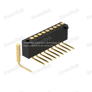 Dnenlink 1.27mm Pitch Single Row H4.0mm Plane Contact Right Angle DIP Type Female Header PogoPin Header With Peg thumbnail-1