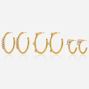 Geometric Gold/Silver Plated Stainless Steel Hoop Earrings for Couples thumbnail-2