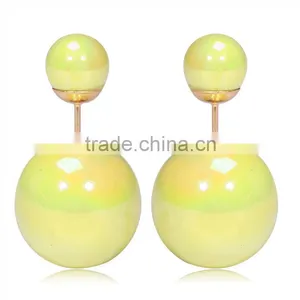 2016 Fashion Jewellery Trends Korea Colorful Double Ball Designs Stud Earrings thumbnail-4