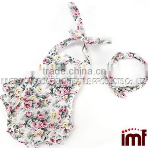 Baby Girl Floral Print Bubble Romper With Matching Headband thumbnail-3