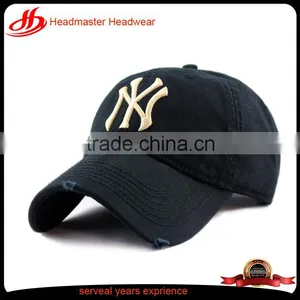 Custom Embroidery NY Baseball Hat Washed Cotton 6 Panel Baseball Cap Distressed Hat thumbnail-1