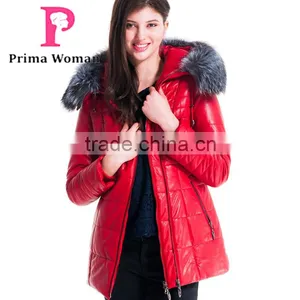 New Design Winter Women Short Coachman Leather Jacket With Brown Fox Hat Overcoat thumbnail-1