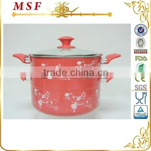 Aluminum Couscous Pot With Red Painting and Flower Decal Design thumbnail-1