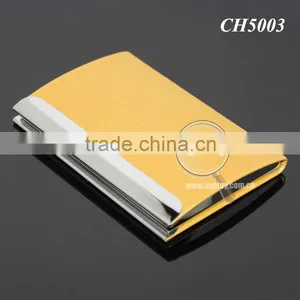 Box Packing Cube Pattern Yellow Gold Leather Flannelette Lining Stainless Steel Metal Novelty Card Holder thumbnail-1