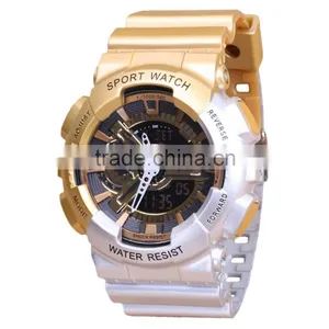 Sanda Men's Teens Sports Watch Water Shock Resist Dual Time Analog Digital LED Light Wristwatch - Gold/Silver thumbnail-1