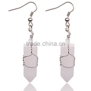 Wire Wrap Point Pendant Shape Earrings White Jade Point Earrings thumbnail-1