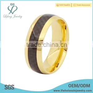 Simple Plated Gold With Carbon Fiber Inlay Titanium Ring Jewelry thumbnail-1
