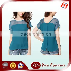2016 High Quality Fashion Design Ladies Sheer Summer Short Sleeve Green Blouse thumbnail-1